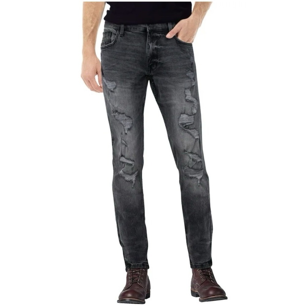 RAW X Mens Stretch Distressed Jeans, Black Stone Size 34 / 32 Grunge Street
